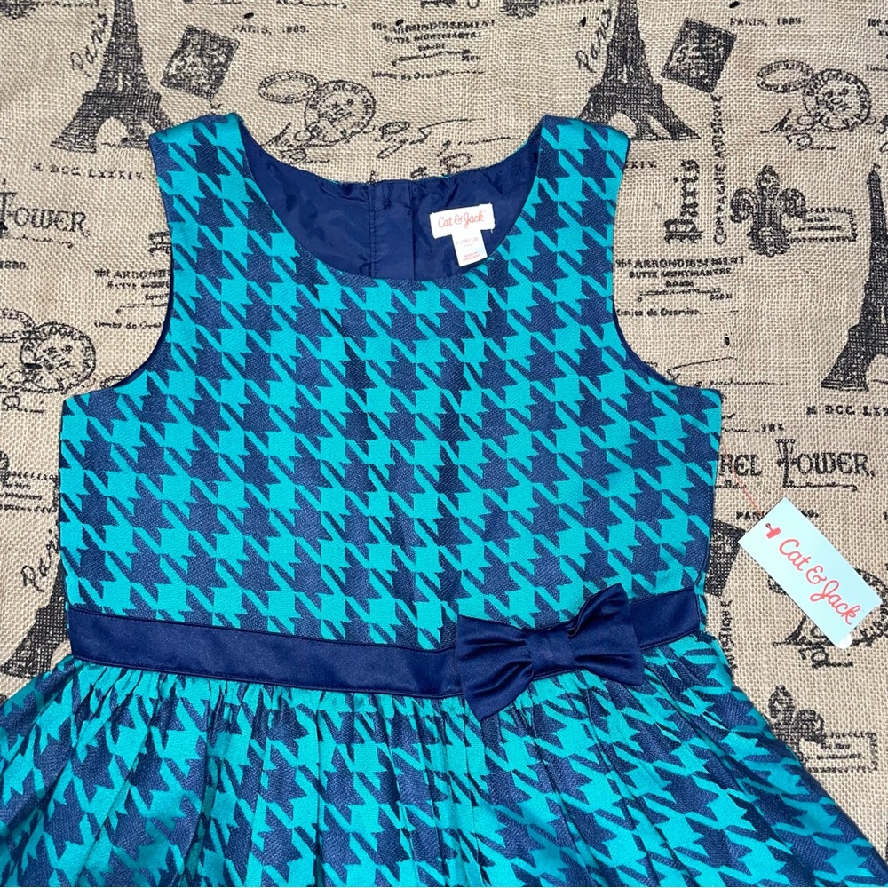 Cat & Jack NWT! Girl Green Bird/Navy Holiday Dress Size L - Picture 5 of 14